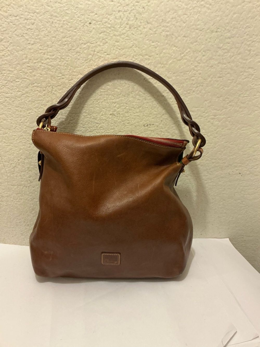 Dooney & Bourke Natural Brown Florentine Leather Hobo with Braided Strap! GUC!!